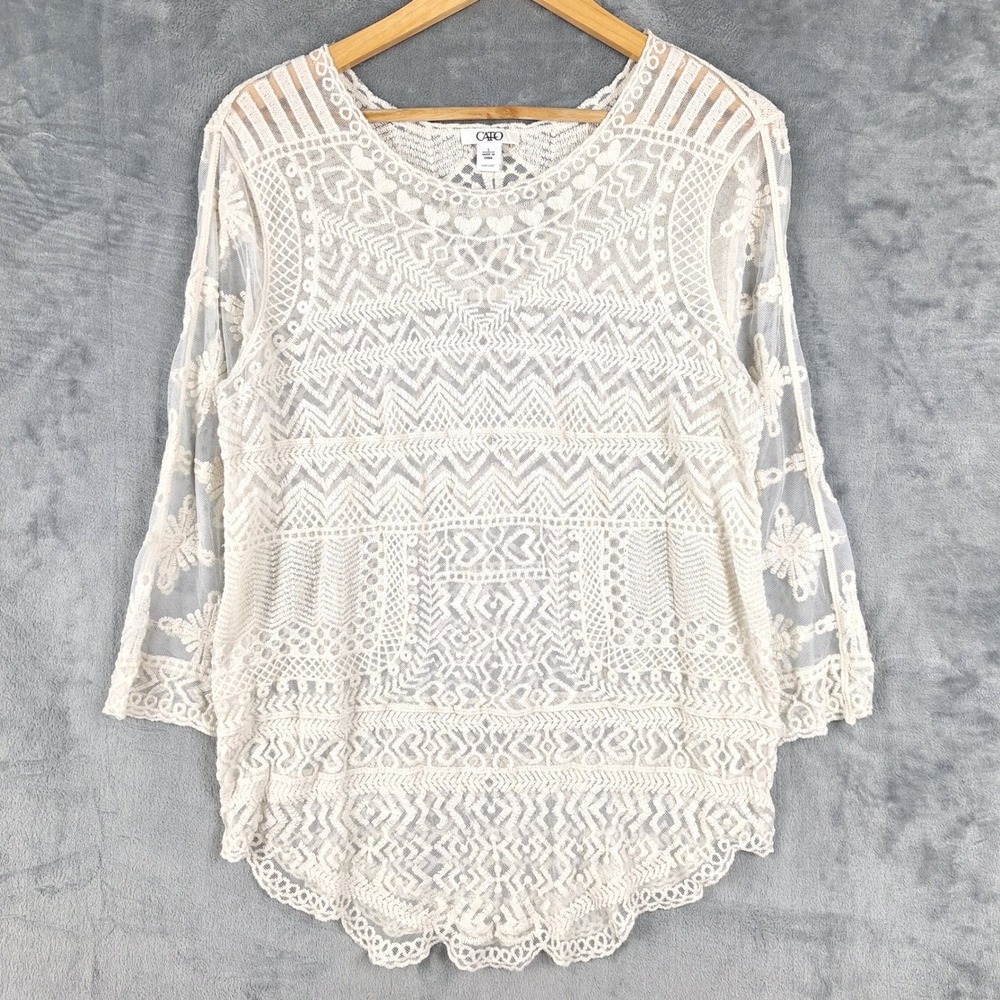 Womens Top Large Crochet Lace Sheer Relaxed Boho Festival Peasant Beach Coastal